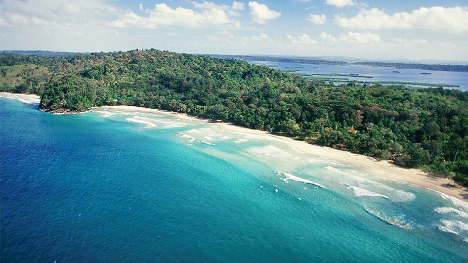 an aerial view of red frog beach bocas del toro panama